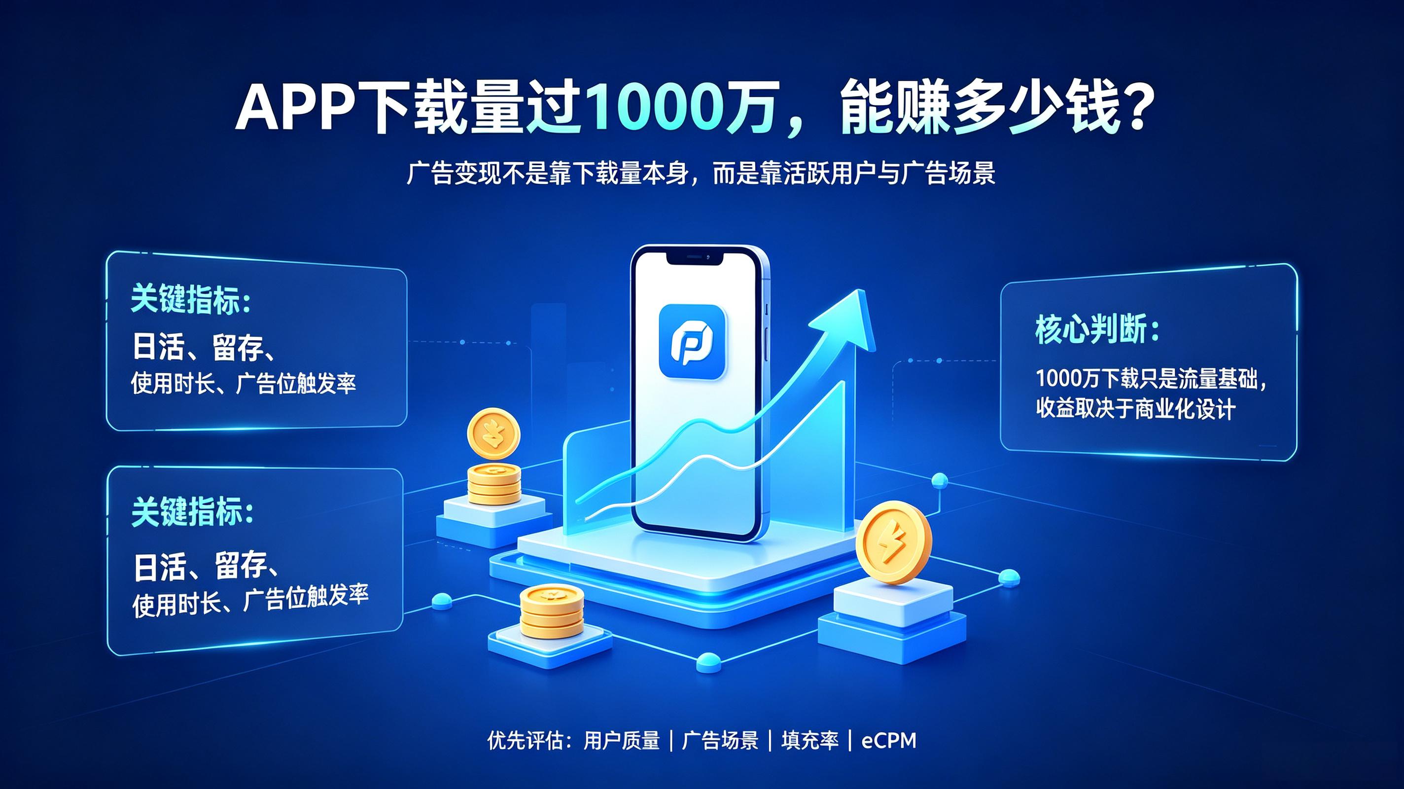 app下载量过1000万能赚多少钱怎么广告变现?