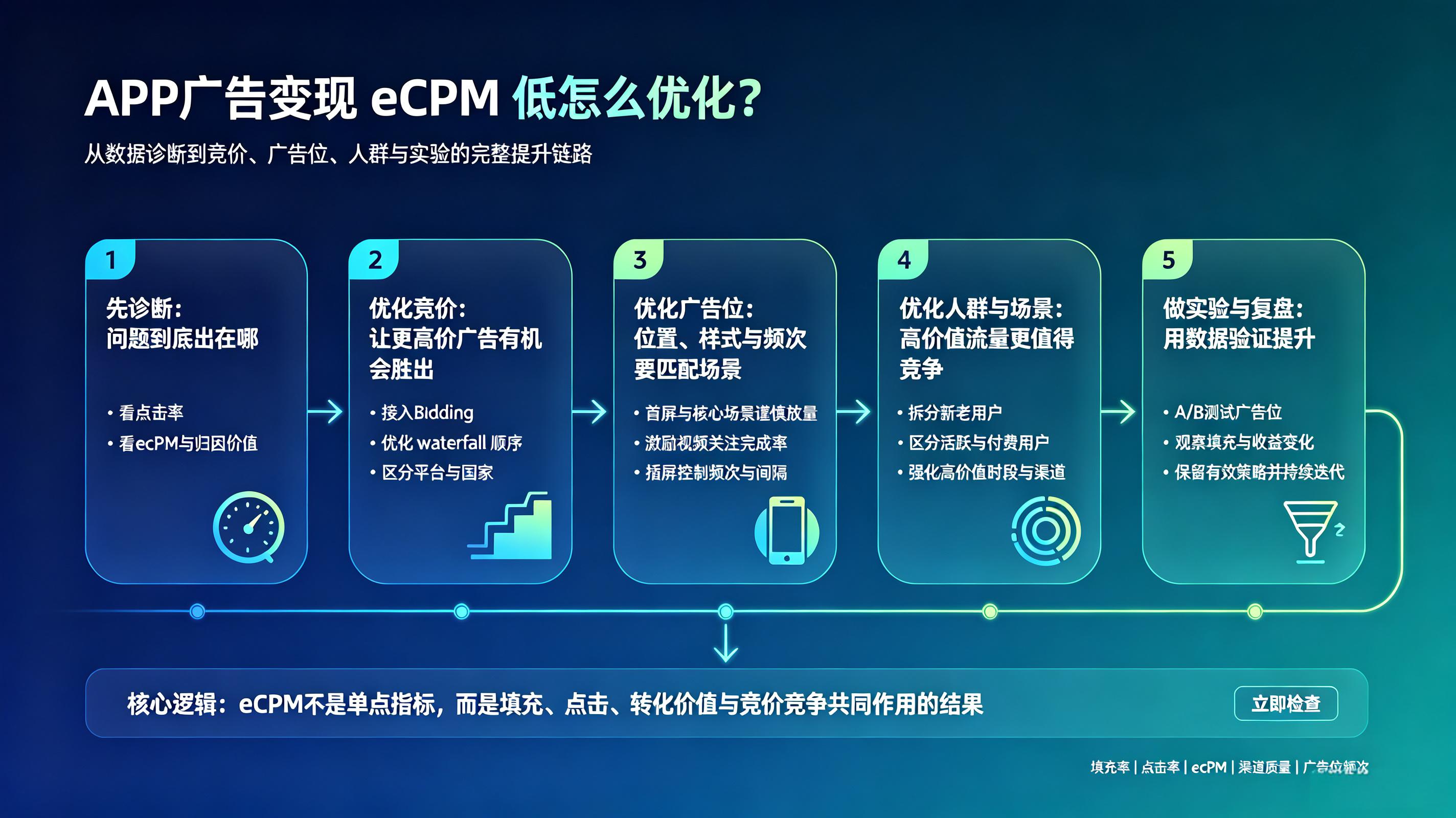 APP广告变现eCPM低怎么优化提升?
